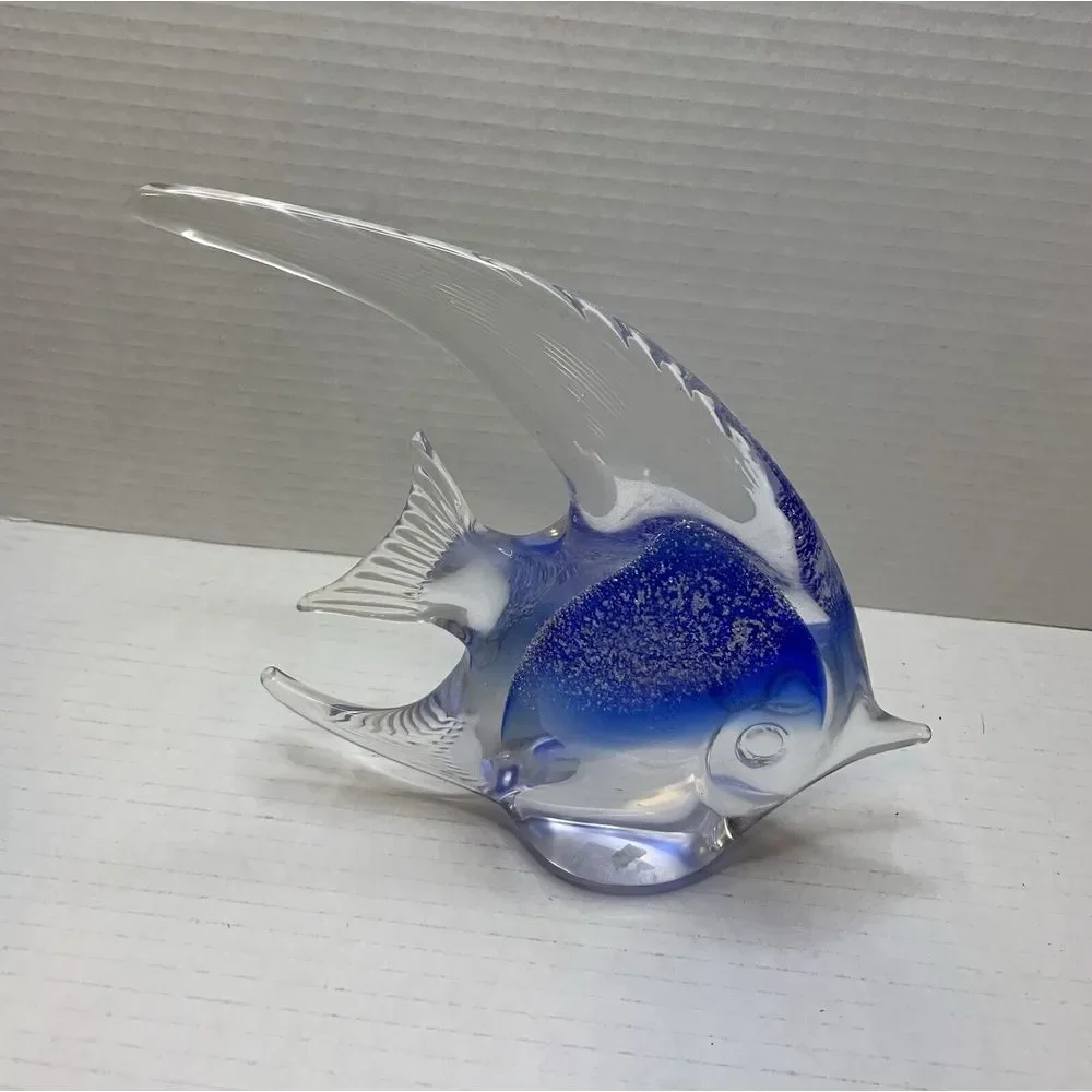 Blue Glass Angel Fish Murano Style Blue & White Fish‎ / Vintage